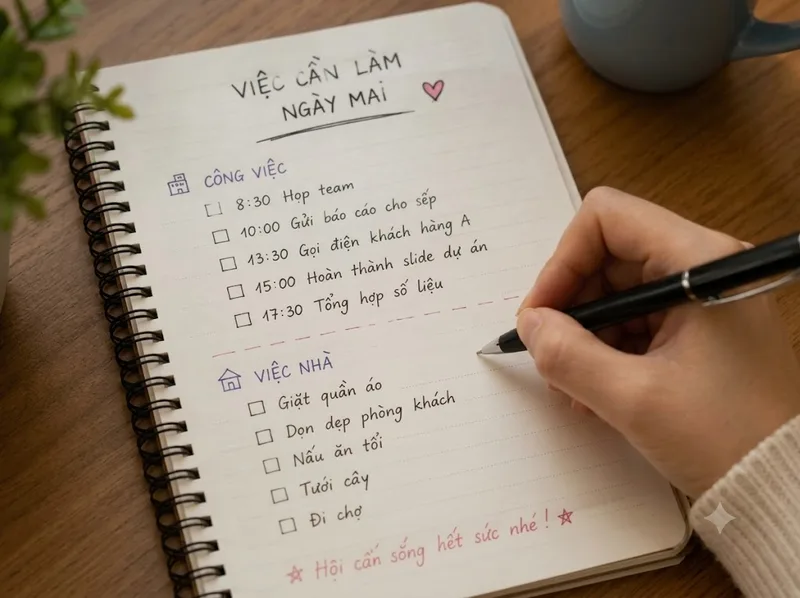 Viết ra những việc cần làm giúp giảm bớt suy nghĩ trước khi ngủ.